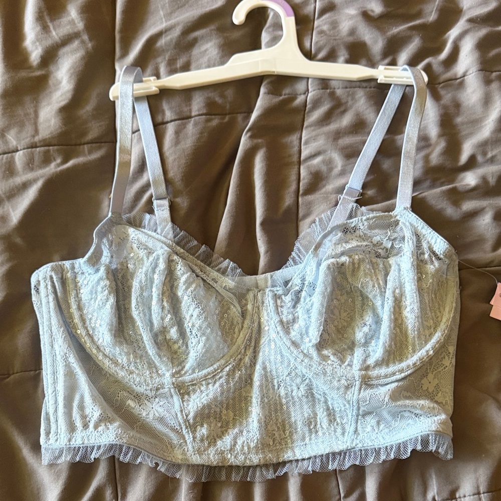 Lace Longline Bralette in Light Blue